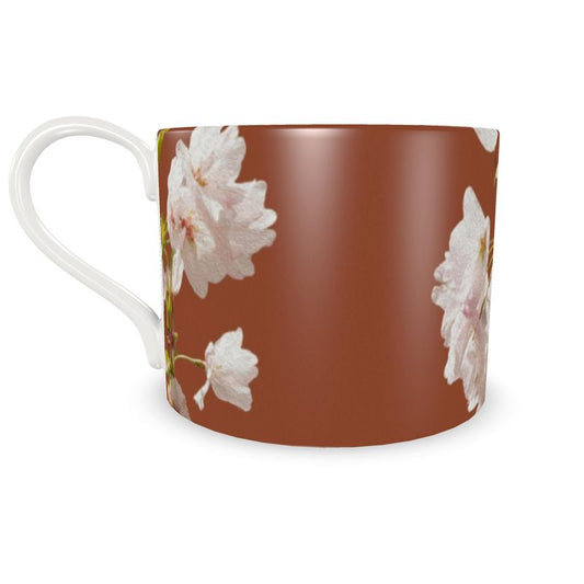 Taza Flores de Cerezo Marrón grande con plato