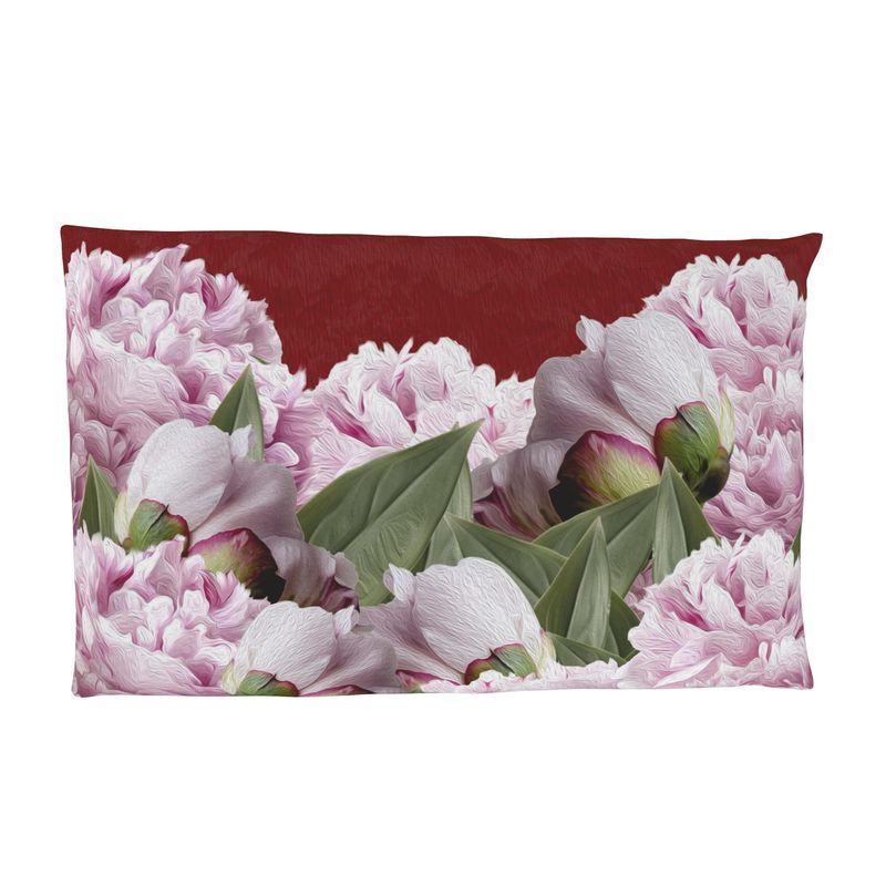 Funda almohada peonias bordo