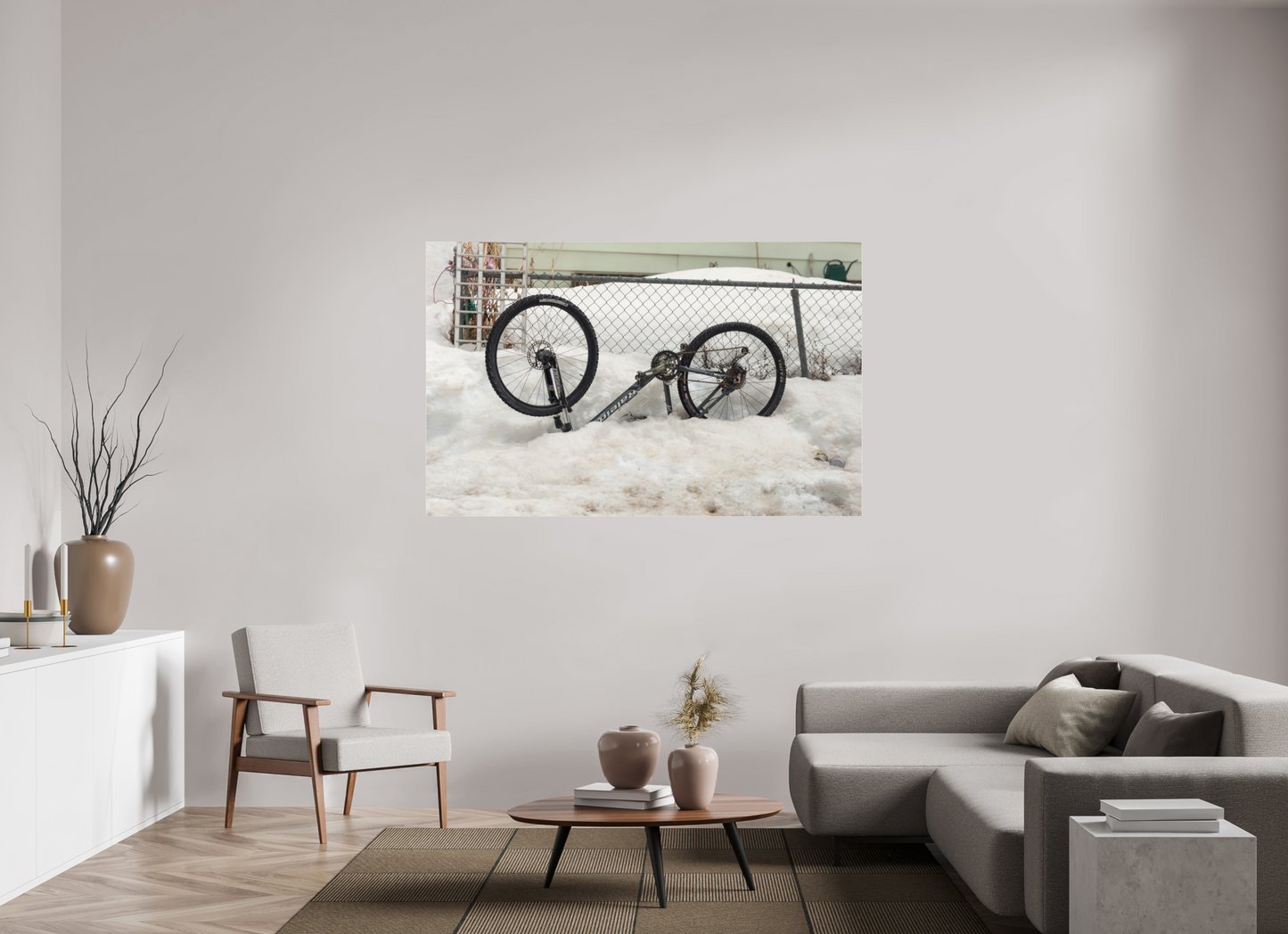 68.2 x 43″, Fotos Male Bici en la nieve